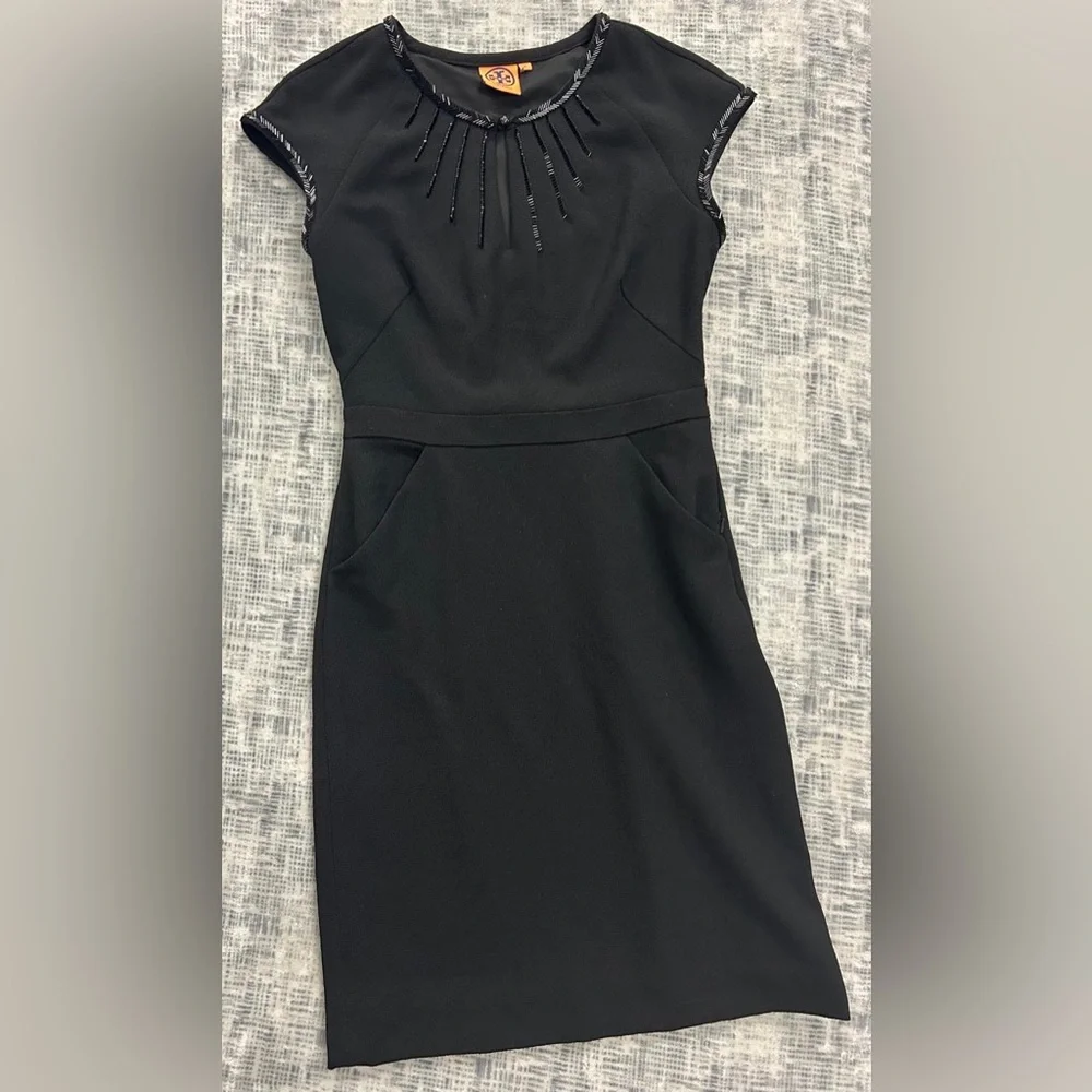tory burch black mini dress Tory Burch Black Smocked Off Shoulder Mini Dress S NWOT Sheer Cotton Lyocell